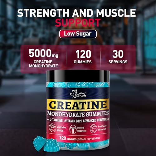 Image of Creatine Gummies for Women & Men, Blueberry Flavor, 120 Count | Chewable Creatine Monohydrate Gummies, 5g Creatine per Serving, Low Sugar, 30 Days Supply