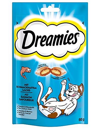 Dreamies Classic Salmon Cat Treats - Dreamy Crispy Bags with Delicate Padding - 6 x 60g