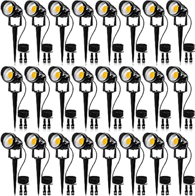 SUNVIE 24 Pack Low Voltage Landscape Lights LED 12W Landscape Lighting with connectors AC/DC 12V-24V Outdoor Spotlight IP65 Waterproof Tree Flag Lights Warm White Spotlights for Yard Garden Pathway