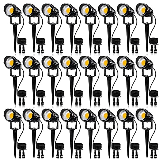 SUNVIE 24 Pack Low Voltage Landscape Lights LED 12W Landscape Lighting with connectors AC/DC 12V-24V Outdoor Spotlight IP65 Waterproof Tree Flag Lights Warm White Spotlights for Yard Garden Pathway