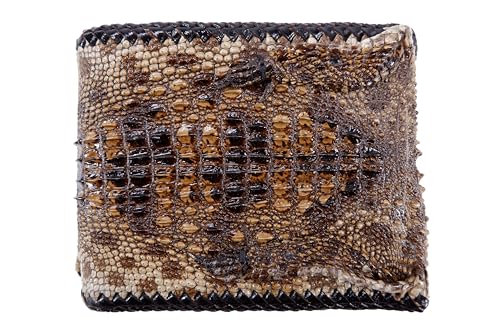 Genuine Crocodile Alligator with Head Skin Leather Bifold Handmade Western Cowboy Wallet (Natural, [C5] - 6 Card Slots + 2 Compartments for Bills)3