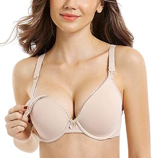 MELENECA Women's Nursing Bra Lightly Padded Plus Size Underwire for Breastfeeding Beige 32DDD/E