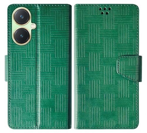 Image of SBMS Flip Cover for Vivo Y27 Back Cover Case with Magnatic Closure | Inbuilt Stand | Card & Money Pocket (Mat Green)