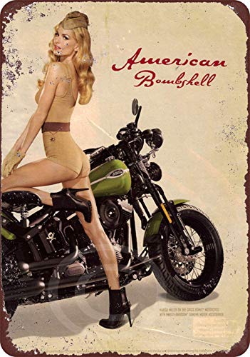 Ningfei Metal Signs Vintage Basement Decor Art U.s. Wwii Vintage 1943 Motorcycle Pinup Girl Tin Sign 8" X 12" Retro Novelty Pub Wall Decorative Sign #TOP5