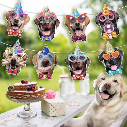 Image of Labrador Dog Birthday Garland, Photographic Labrador Retriever Faces Birthday Banner, Funny Labrador Dog Bday Party Bunting Decoration