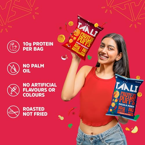 Image of Taali Roasted Protein Puffs Combo |Goodness of Jowar & Corn | Snack | Masala Mania, Smoky Barbeque, Korean (Pack of 3) 60g Each| No Palm Oil