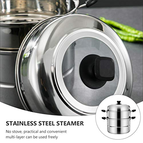Cabilock 3Layer Stainless Steel Steam Pot with Lid for Cooking Soup and Steaming Food for Gas Electric Grill Stove 28cm - Image 6