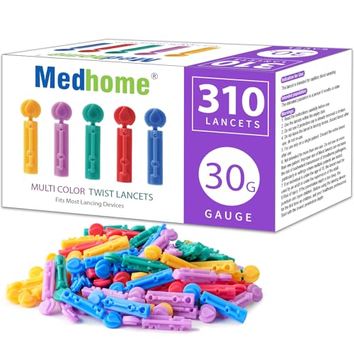 Medhome Blood Lancets Single use 30 Gauge Twist top Lancets for Diabetes Testing Fits Most Lancing Devices for Blood Sugar Kit and Glucose Meter - 310 Count per Box - Multi-Color
