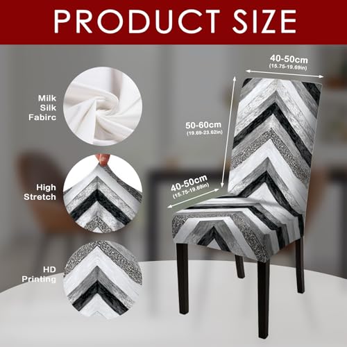 Image of Nuxovilar 4PCS Black White Chevron Geometric Stretch Chair Covers | Stretch Slipcover Modern Protector Chevron Wrap Seat Guard Dining Room Living Cafe Space (Chevron Pattern)