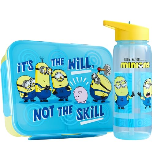 Get Trend Minion Boite a Lunch Enfant Garcon et Gourde Air Up Set, 1.75L Lave Vaisselle et Micro-ondes Sûre Bento Lunch Box Compartiment et 640ml Sans BPA...