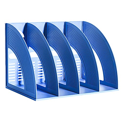 Image of SAYEEC File Holder Storage Folder 4 Compartment Standing Desktop Hollow Organizer Blue Files Shelf Frame Thicken Plastic Paper Notebook Magazine Bookstore for Office School Supplier Students