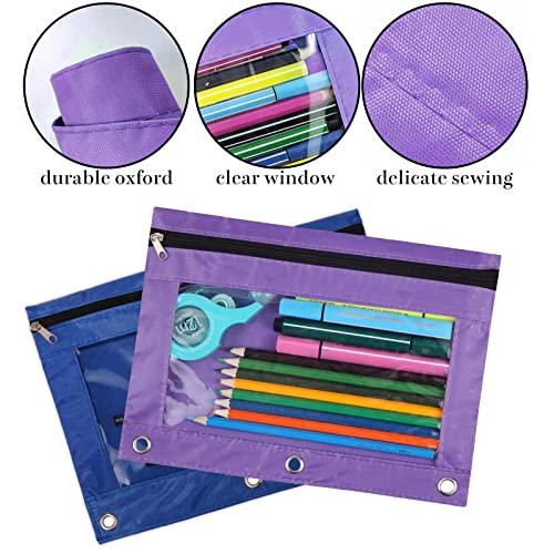 Image of 3-Ring Pen Pencil Pouch with Clear Window Stationery Bag Binder Case Classroom Organizers Blue