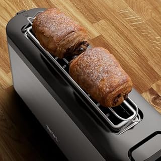 Tefal Element, Grille-pain, Fente longue, Grille-pain inox noir avec support à viennoiseries, Fonctions Réchauffage et Décongélation, TL430811