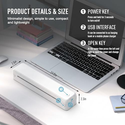 Image of EKIY 2026 Mini Wireless A4 Portable Inkless Thermal Printer with Roll Paper Storage| Rechargeable 2600mAh Type-C | Android, iOS & Laptop with Bluetooth /USB Interface |1 Year Warranty (White)