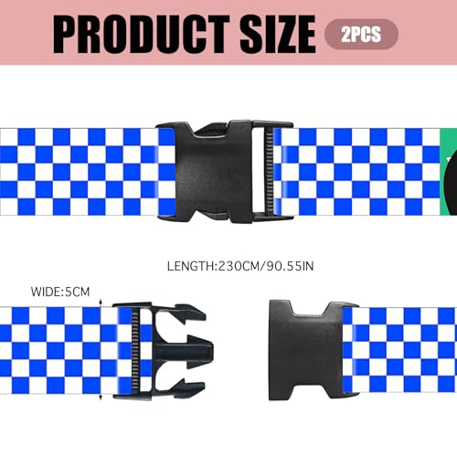 Image of Nuxovilar Luggage Straps Set for Suitcase 1.96x90.5in Polyester | Cargo Strap Travel Belt Security Buckle Band Sea Trip Casual Journey Daily Use (Blue Checkered)