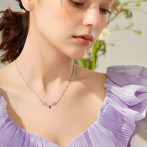 Silvercute 18K White Gold Plated Created Alexandrite June Birthstone Pendant Lucky Antler Deer Necklace For Women Girls #TOP1