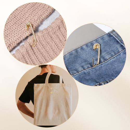 Image of 12 PCS Fancy Safety Pins, Rhinestone Gold and Sliver Safety Pins Large, Decorative Brooch Pins for Clothing, Women Crystal Brooch Pin for Clothes Hats Shawl