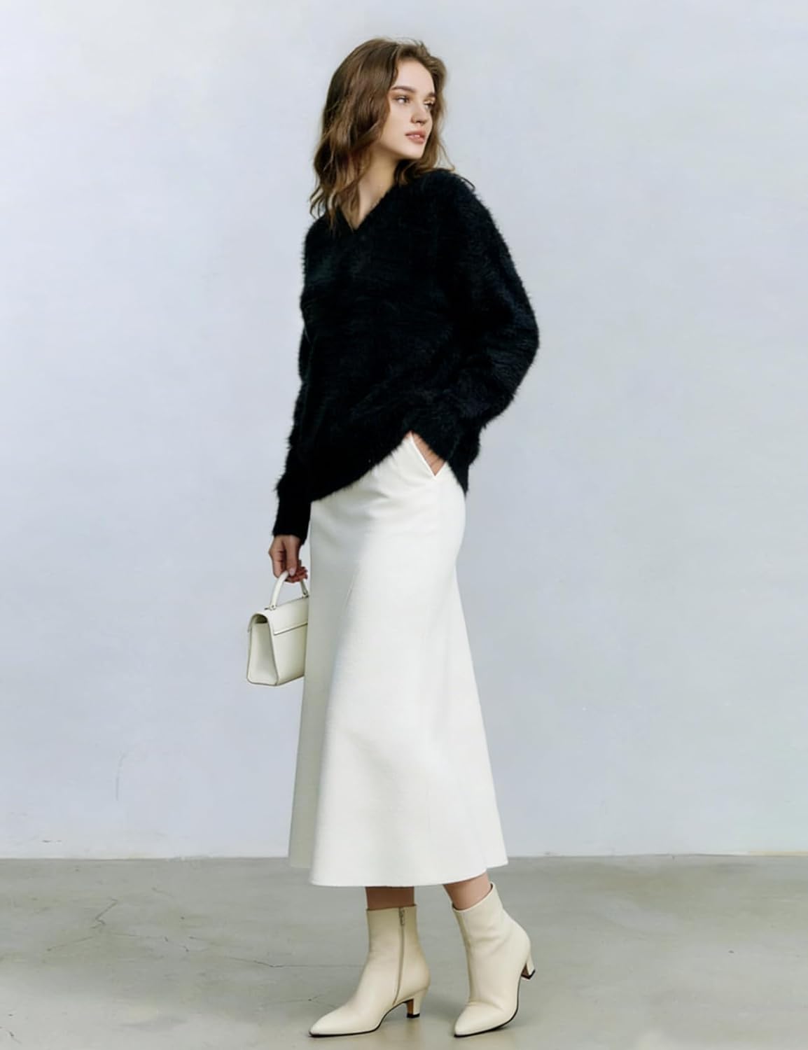 Yimoon Fuzzy Sweater for Women V Neck Long Sleeve Soft Chunky Pullover Sweater Loose Slouchy Fluffy Jumper Top - Image 6