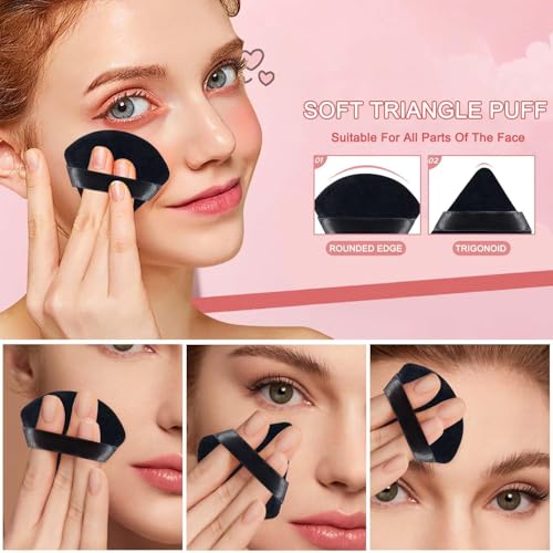 Image of INOVERA (LABEL) 6 Pieces Powder Puff Face Makeup Sponge - Loose Foundation Blending Sponges Set - Triangle Shape Beauty Blender Tool for Wet & Dry Powders (Black)