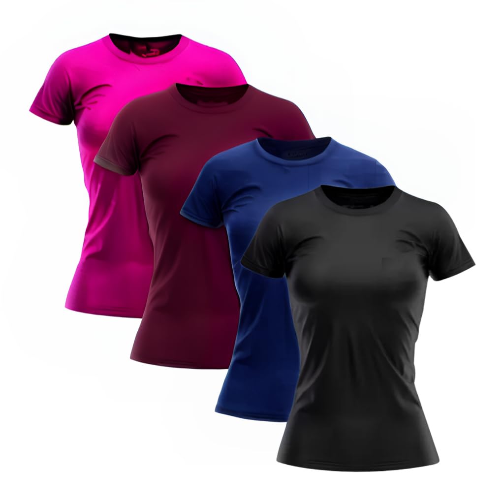 Kit 4 Camisetas Femininas Dry Fit Poliéster Premium Proteção UV 50