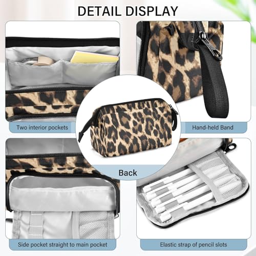 Image of Bolaz Big Capacity Pencil Pen Case Pouch Bag School College Office Organizer for Teens Girls Adults Student-Brow-black Leopard Print