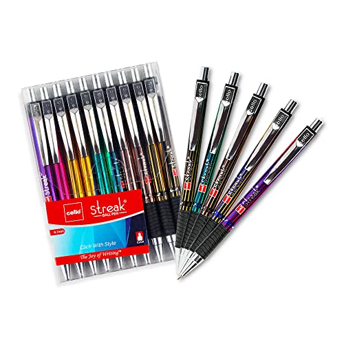Image of Cello Aspro Mavro Ball Pen Set (Bulk Pack of 50 pens with Stand- Assorted) Streak Ball Pen - Pack of 10 pens