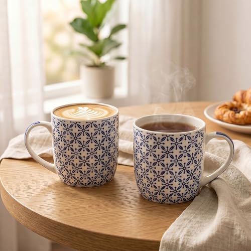 Image of U.P.C. Premium Bone China Ceramic Coffee Mug Set of 6 with 6 Coasters | Designer Tea & Coffee Cups |Printed Ceramic Mug Set | Tea Cups for Home,Office (Coffee-Mug-Inova-1054-Blue.)