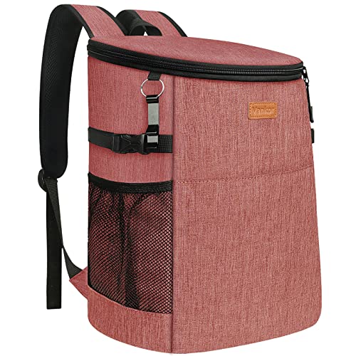 Camping Cooler Backpack 30 Cans, Soft Backpack Coolers Insulated Leak Proof Travel Cooler Bag Waterproof Lunch Picnic Beach Work Trip Thermal Bag Drink Beverage Beer Bag Cooler Coral Red #TOP12