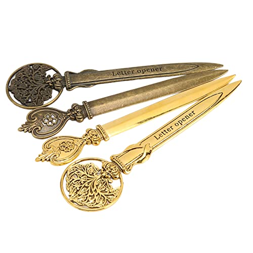4 Pcs Letter Openers, Retro Lightweight Compact Ergonomic Zinc Alloy Mail Envelope Opener Knife