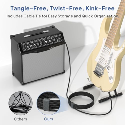 Image of Elebase 1 /4 Inch TRS Instrument Cable 3.3ft 2Pack,Straight 6.35mm Male Jack Stereo Audio Interconnect Cord,6.35mm Balanced Line for Electric Guitar,Bass,Keyboard,Mixer,Amplifier,Amp,Speaker,Equalizer