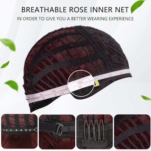 Image of AISI HAIR Synthetic Wavy Curly Bob Wig with Bangs Ombre Dark Red Short Hair Wigs for Women Synthetic Heat Resistant Bob Wigs