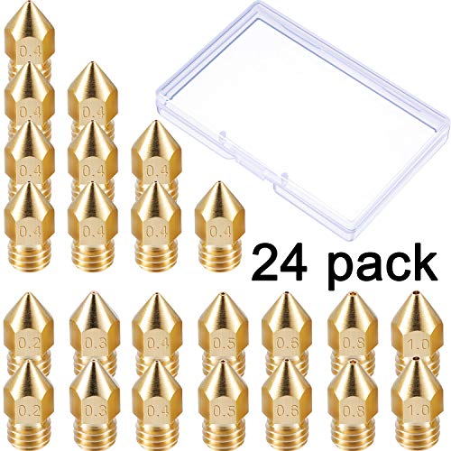 Leinuosen 24 Pacchi Estrusore Stampante 3D Ugello MK8 7 Diverse Dimensioni 0.2 mm, 0.3 mm, 0.4 mm, 0.5 mm, 0.6 mm, 0.8 mm, 1.0 mm con Scatola Pulita Compatibile con Makerbot Creality CR-10