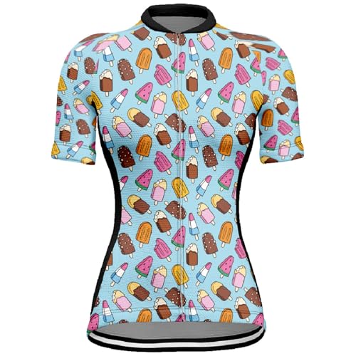 Mateju Maillot Ciclismo para Mujer, Patrón de Chocolate Ciclismo Exterior Cómodo Transpirable, Verano Secado Rápido Camisetas Manga Corta Hombre, Camiseta Mujer Elástico (Azul,4XL)
