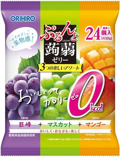 オリヒロ ぷるんと蒟蒻ゼリーパウチ 大袋 カロリーゼロ 巨峰+マスカット+マンゴー 24個