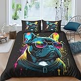 Bulldog 3D Estampado Funda Nórdica Cubierta Conjunto，Incluye Nórdica Cubierta, Almohadas Minions Juego De Cama Double（200x200cm）