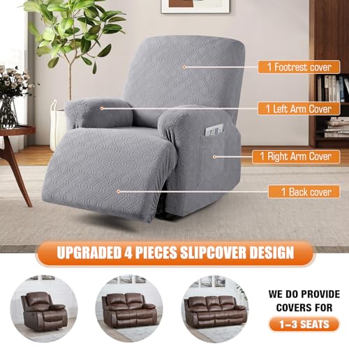 Image of VANSOFY Oversized Recliner Chair Cover,4Pieces Stretch Recliner Covers for Recliner Chair Soft Reclining Chair Slipcover with polyester & spandex material,Furniture Protector for Dogs Cats(Light Gray)