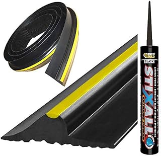Universal Garage Door Seal Strip with Strong Adhesive - DIY Rubber Garage Door Weather Seal Excluder - Weatherproof Garage Door Bottom Threshold Seal Strip - 10FT + 1 x Prestige Adhesive