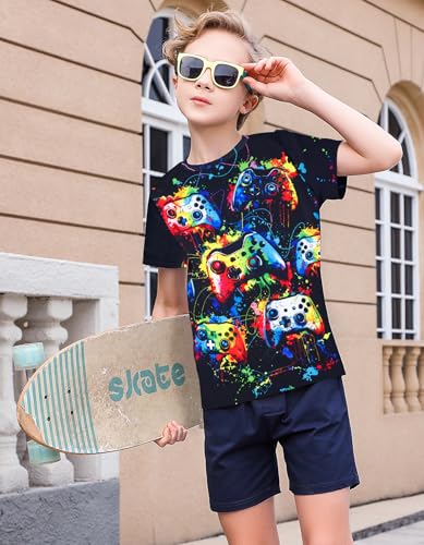 Boys Girls Neon Shirt Short Sleeve Cool 3D Graphic Print Neon Game Summer Tees Tops for 8-12 Years4