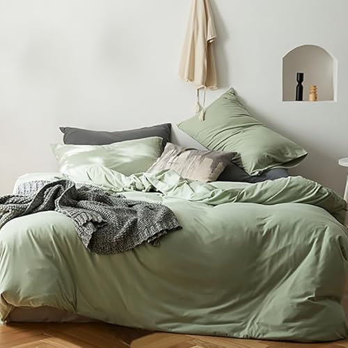 AShanlan Bettwäsche 140x200 Grün 2 Teilig Microfaser Einfarbig Bettwäsche-Sets mit 1 Kissenbezüge 70x90 cm Salbeigrün Bettwäsche mit Reißverschluss Weich und Bügelfrei
