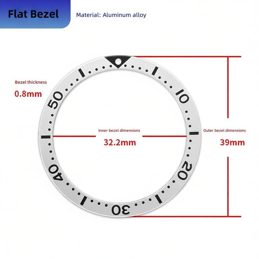 39mm Aluminium-Lünetteneinsatz Ersatzteil Legierungsring-Komponente Flaches Zifferblatt-Inlay 32,2mm 0,8mm für Seiko SKX009