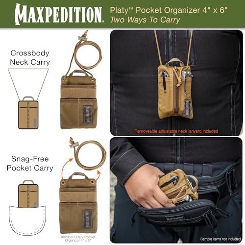 Image of MAXPEDITION Platy Pocket Organizer, Durable EDC Tool Pouch for Men, Neck Wallet with Paracord Lanyard, Holds Flashlight, Multitool, Pen, Notebook