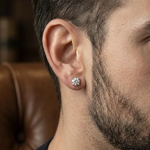 Image of Single Stud For Men & Boys | Gold Plated Pure 925 Sterling Silver Earring | 6mm X 6mm Round Shaped Gemstone Single Screwback Stud | Gift for Men & Boys | Model ERSMY00935