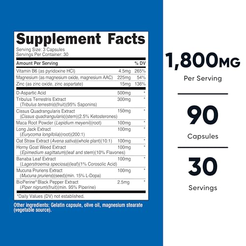 Foto de Nutricost Complejo de apoyo de testosterona (90 cápsulas) -1800mg por porción (imagen 3)