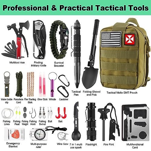 Survival Kit 256 in 1, First Aid Kit Survival Gear Tools Trauma Kit with Molle Pouch for Outdoor, Camping, Hunting, Hiking, Earthquake, Home, Office, Gifts for Men Dad Husband Women (Green) - Image 4
