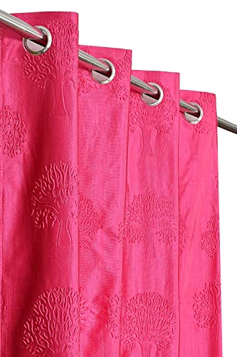 Image of Polyester Premium Tree Design Punching Screen for Home Office | Parda for Living Room Bedroom | Window Curtains 5 feet Long Set of 1 | Eyelet Rings | Pink Curtains