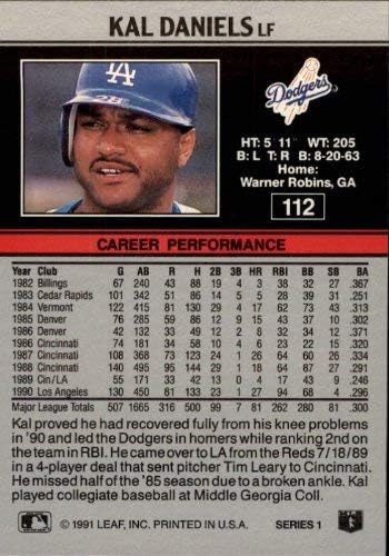 Miniatura 2 de 1991 Leaf #112 Kal Daniels MLB Baseball Trading Card