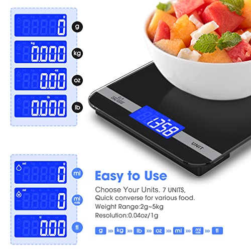 Mik-Nana Kitchen Scale, Food Scale With Large Lcd Screen, Black Waterpoof Tempered Glass, Digital Grams And Ounces For Weight Loss Baking Cooking Keto And Meal Prep #TOP1