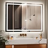 Koonmi 120x90 cm LED Badezimmerspiegel - 3 Einstellbare Beleuchtungsmodi, Beleuchteter intelligenter Badezimmer Spiegel mit Front- und Rücklicht, Memory-Funktion, wandmontiert horizontal und vertikal