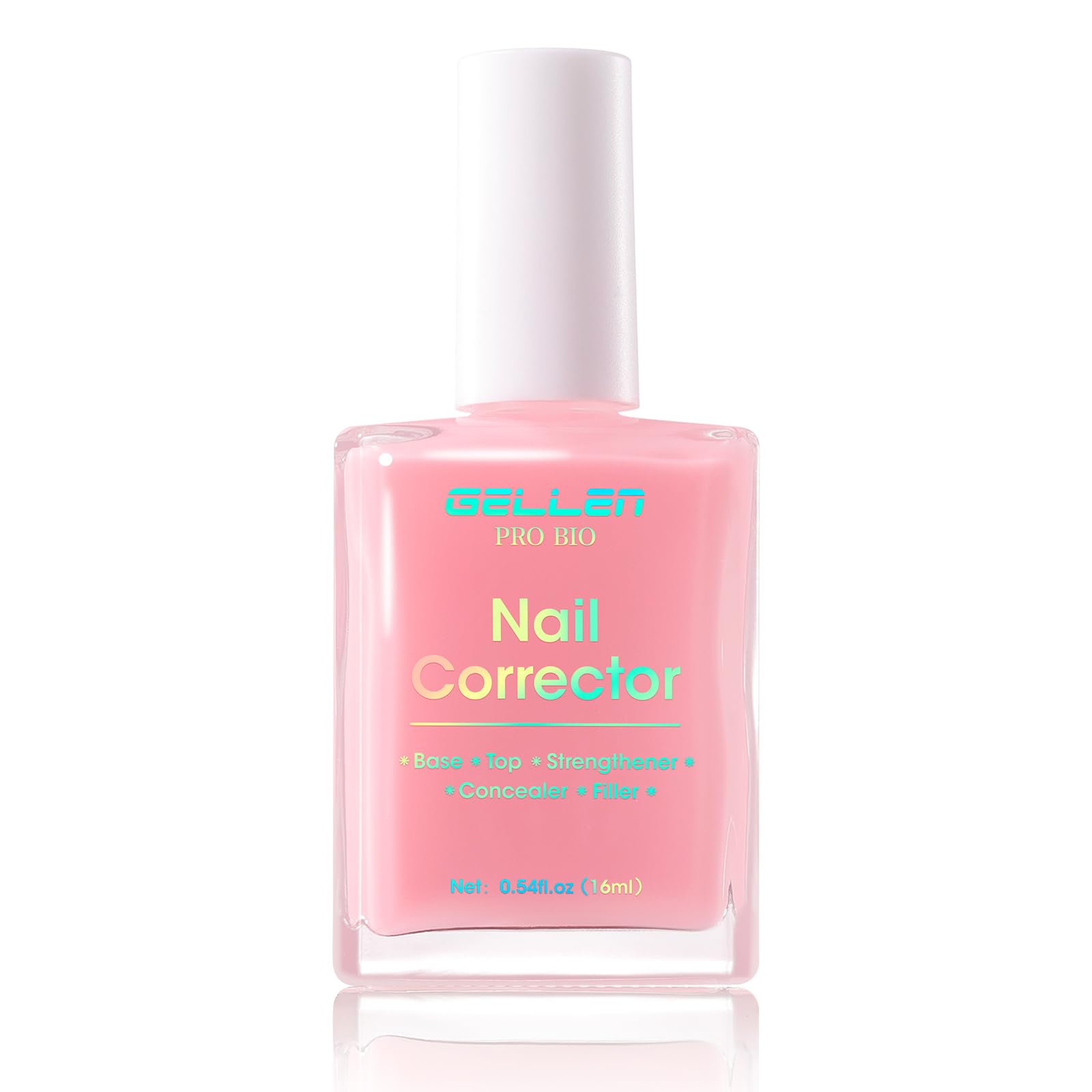 GELLEN PRO BIO Nail Strengthener and Growth 5-In-1 One Stop Nail Polish Corrector Treatment Clear Tinted Pink Fortifies