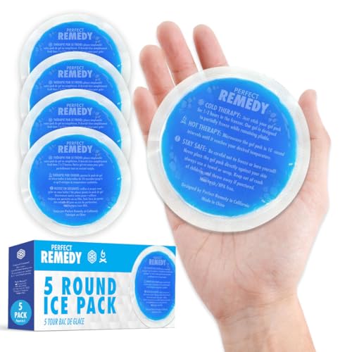 Perfect Remedy Round Gel Ice Pack, Hot & Cold Compress Reusable Injury Ice Pack Aid for Pain condition, Soothing Soft Gel for Soreness & Muscle Strain Support, Hot Water Bottle Alternative (5Pk, Blue)